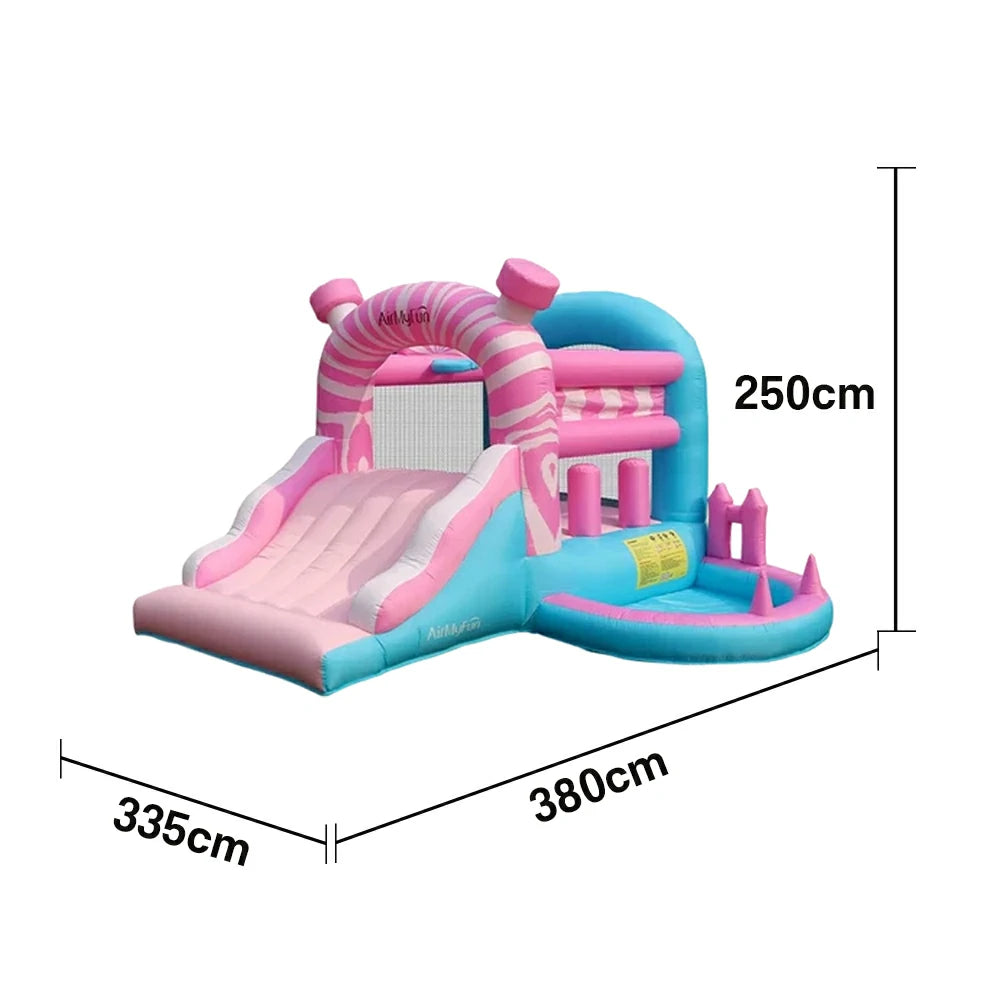 GAMEON Pink & Blue Inflatable Slide Bounce Castle PVC Build with Blower - Pastel Fun Style