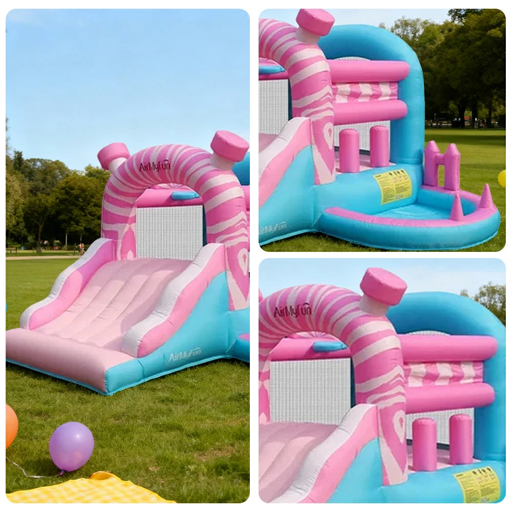 GAMEON Pink & Blue Inflatable Slide Bounce Castle PVC Build with Blower - Pastel Fun Style