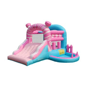 GAMEON Pink & Blue Inflatable Slide Bounce Castle PVC Build with Blower - Pastel Fun Style