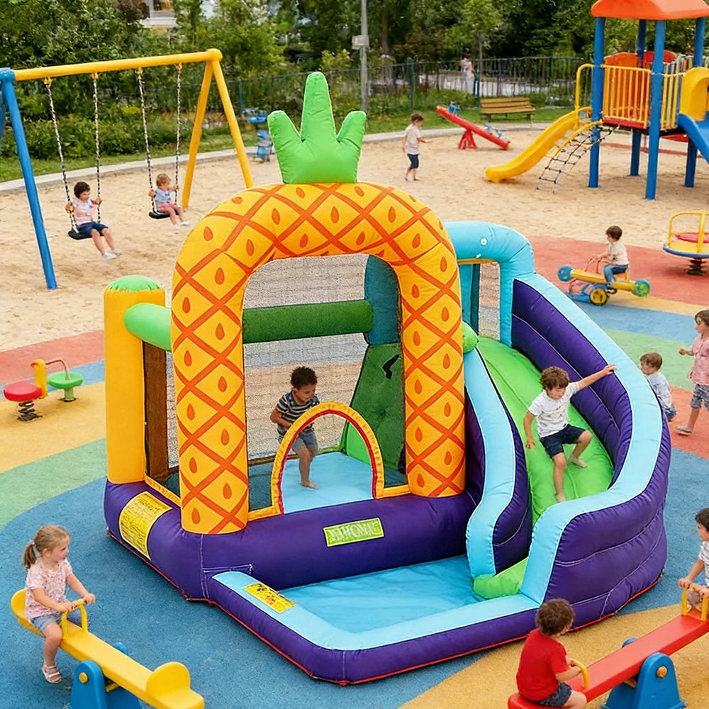 GAMEON Pineapple Theme Inflatable Bounce Castle PVC Build with Blower - Tropical Fun Style