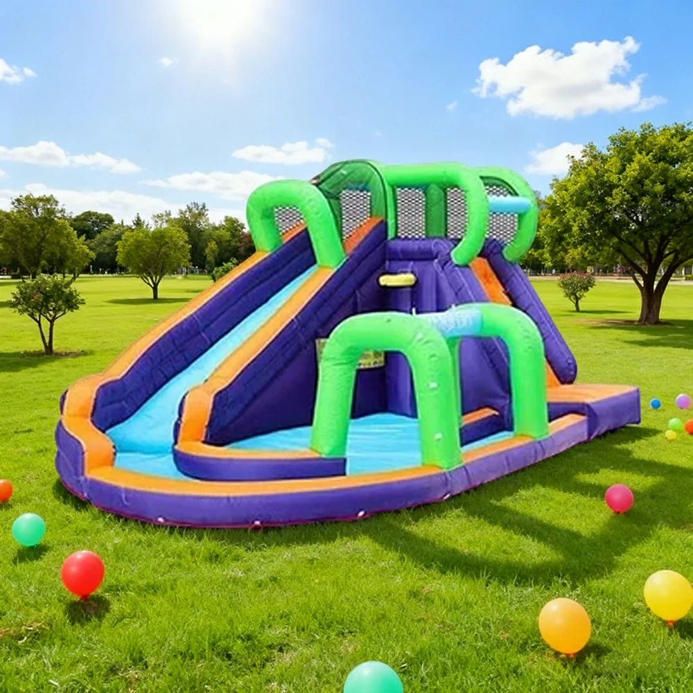 GAMEON Long Slide Inflatable Bounce Castle PVC Build with Blower - Extended Adventure Style