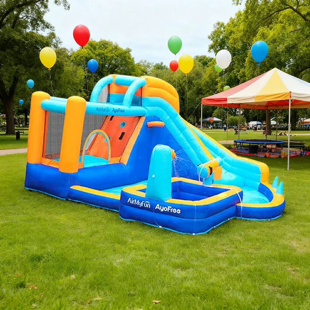 GAMEON Water Play Spray Inflatable Bounce Castle PVC Build with Blower - Aqua Splash Zone Style
