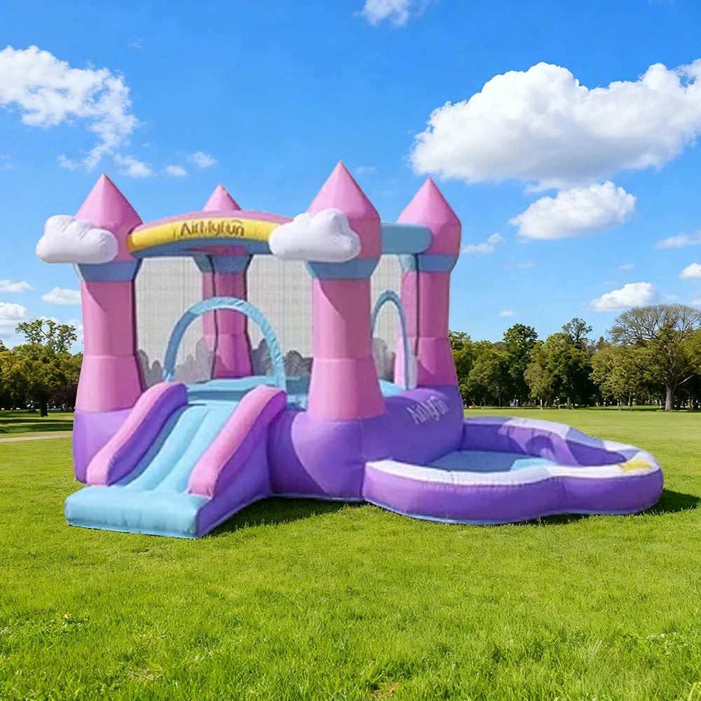 GAMEON Cloud Pink Inflatable Bounce Castle PVC Build with Blower - Dream Castle Style