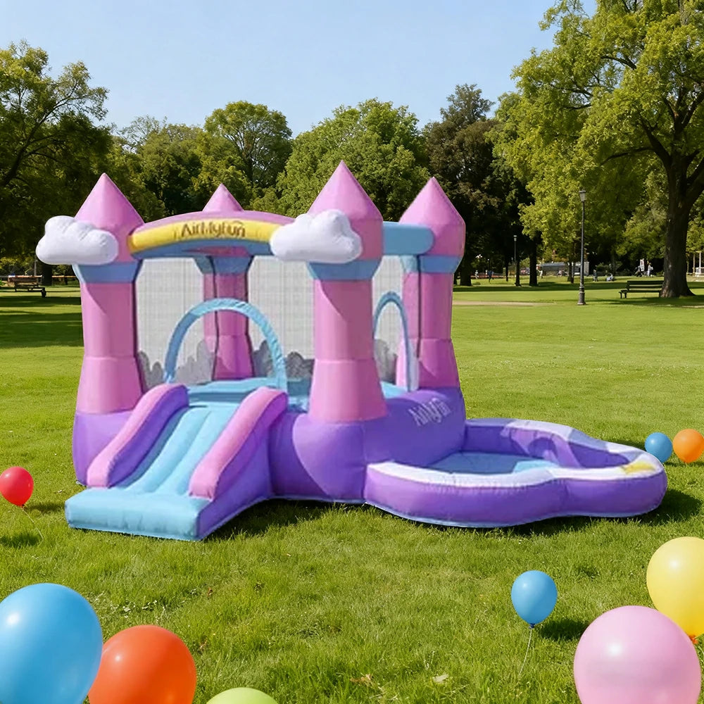 GAMEON Cloud Pink Inflatable Bounce Castle PVC Build with Blower - Dream Castle Style