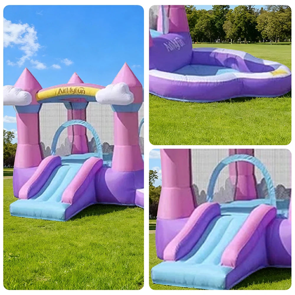 GAMEON Cloud Pink Inflatable Bounce Castle PVC Build with Blower - Dream Castle Style