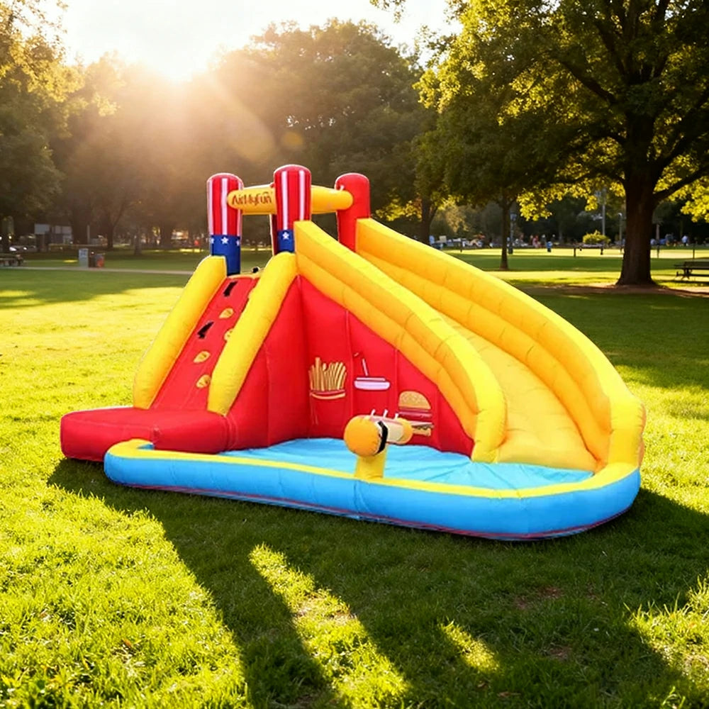 GAMEON Water Slide Inflatable Bounce Castle PVC Build with Blower - Fries & Burger Splash Fun Design