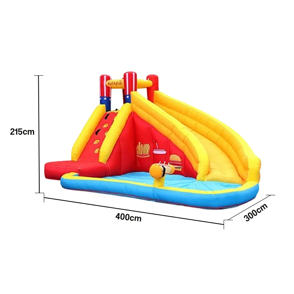GAMEON Water Slide Inflatable Bounce Castle PVC Build with Blower - Fries & Burger Splash Fun Design