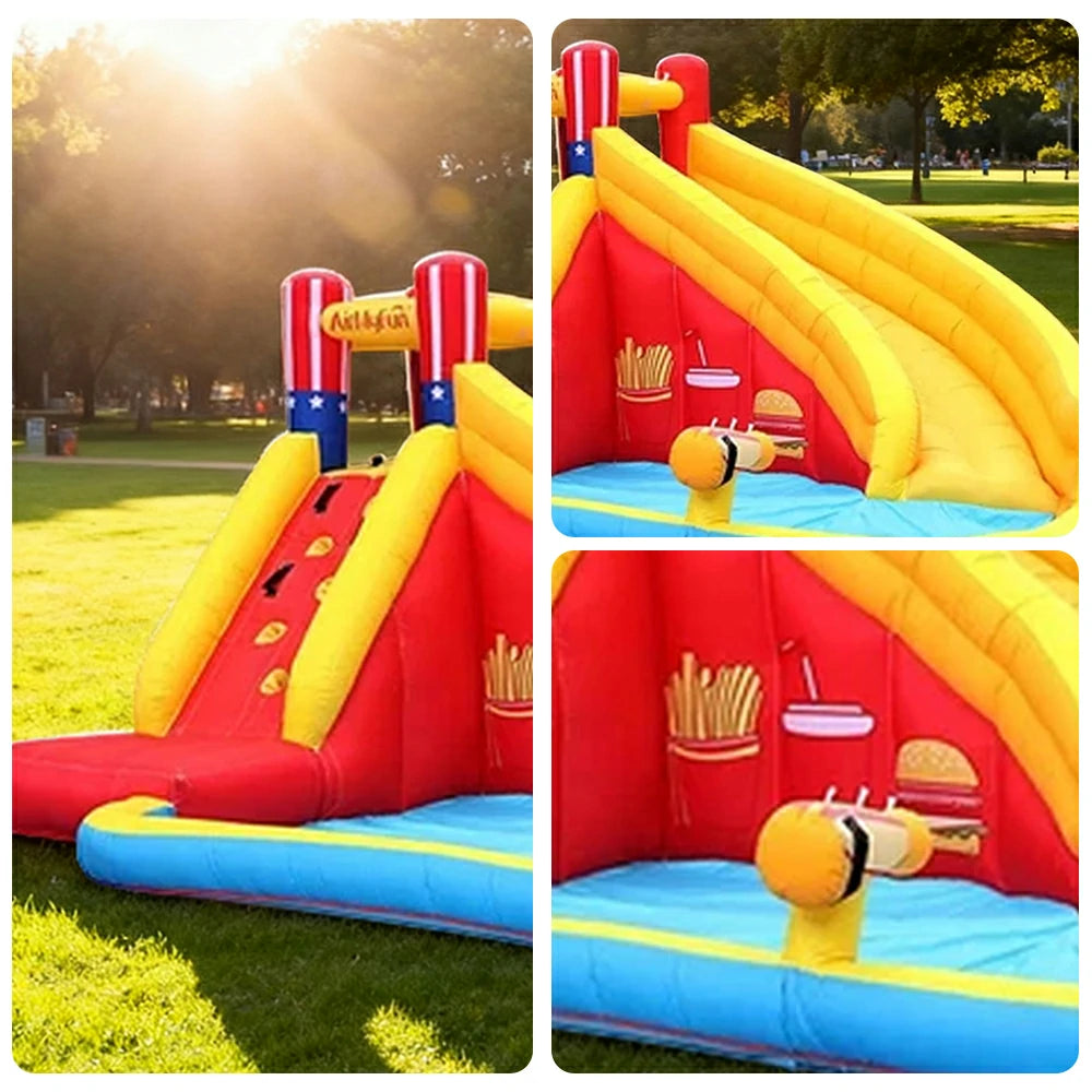 GAMEON Water Slide Inflatable Bounce Castle PVC Build with Blower - Fries & Burger Splash Fun Design