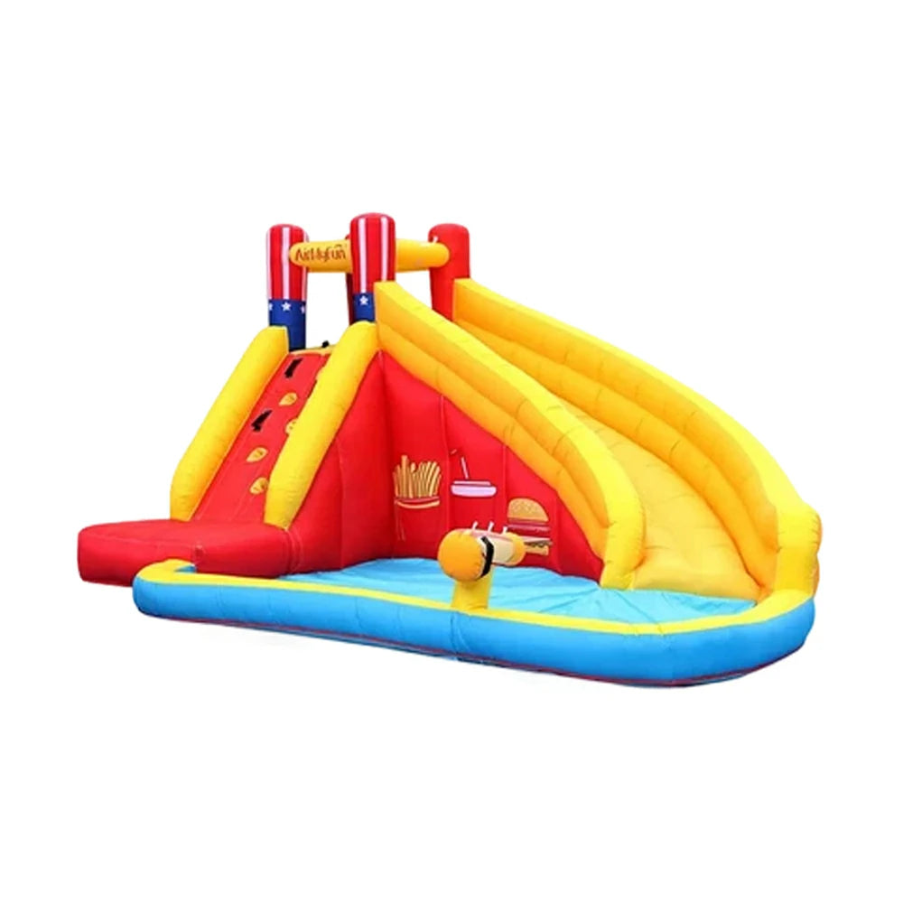 GAMEON Water Slide Inflatable Bounce Castle PVC Build with Blower - Fries & Burger Splash Fun Design