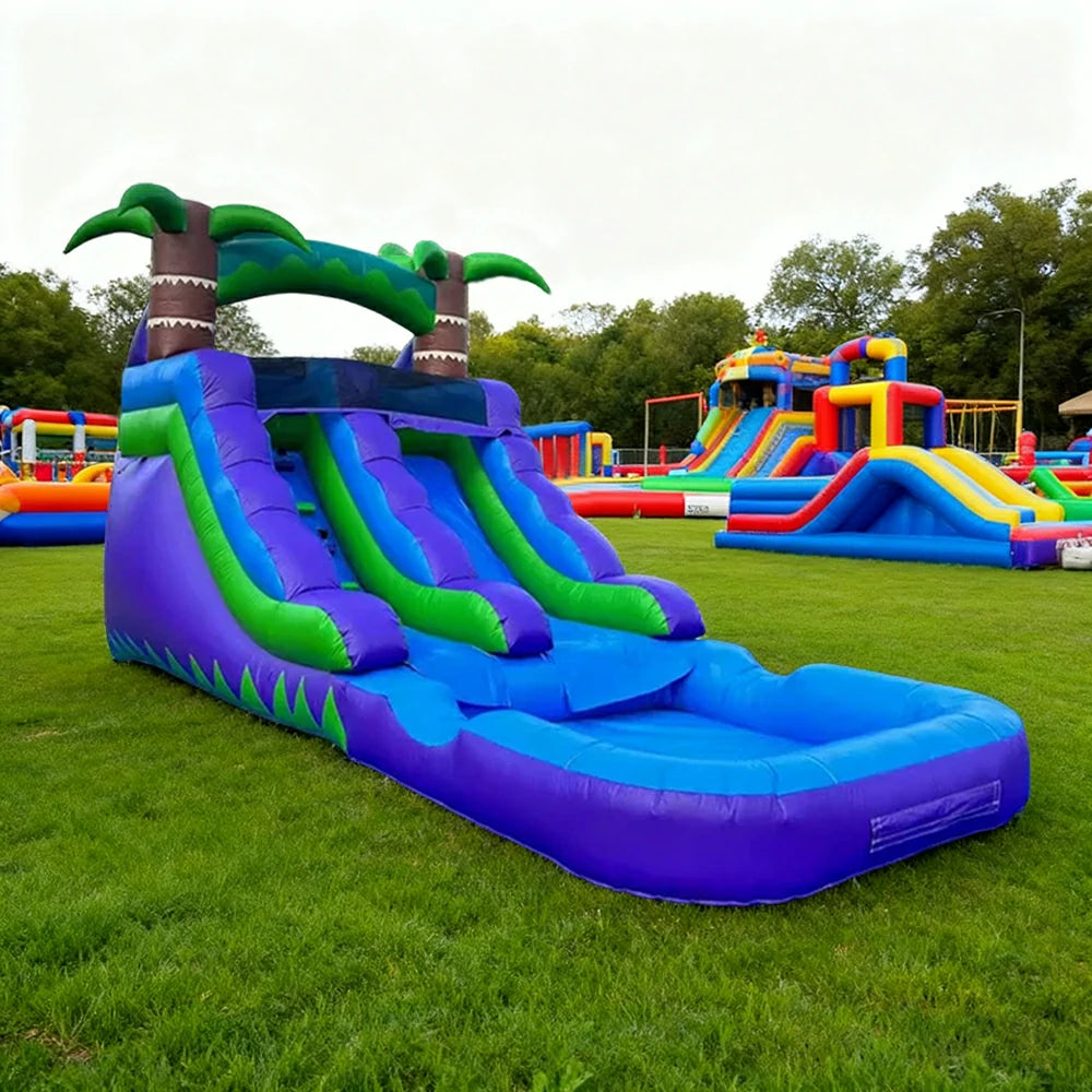 GAMEON Large Water Slide Inflatable Bounce Castle PVC Build with Blower - Dual Wave Blue Style