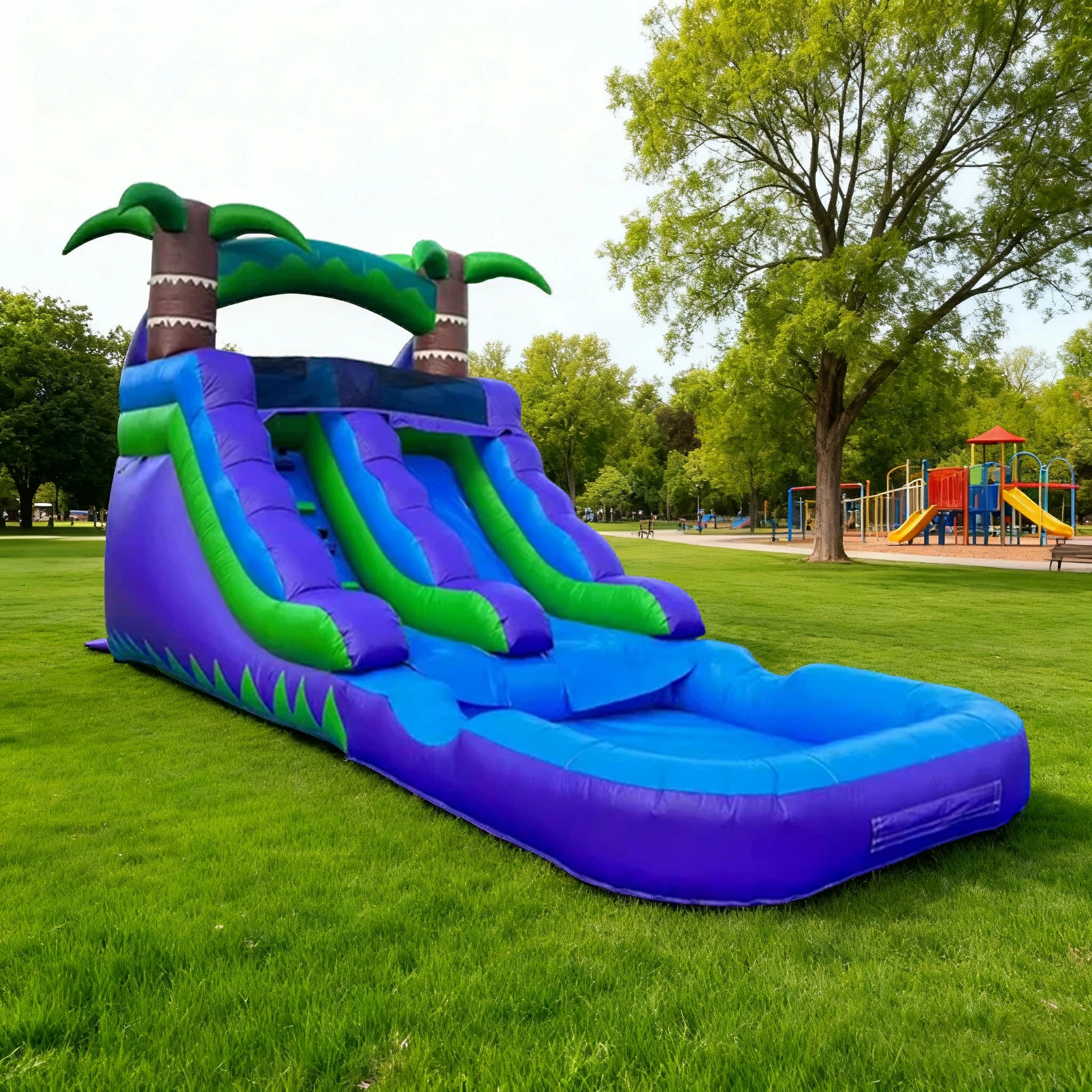 GAMEON Large Water Slide Inflatable Bounce Castle PVC Build with Blower - Dual Wave Blue Style