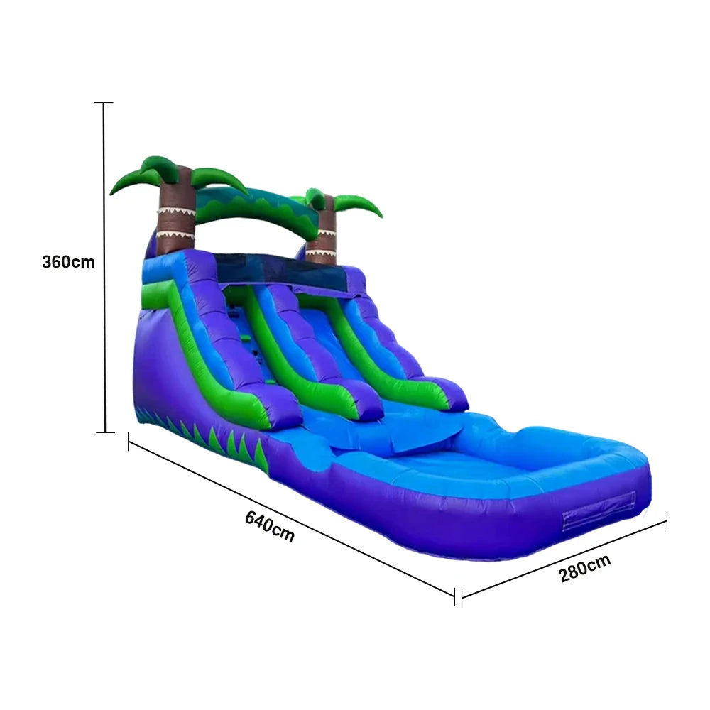 GAMEON Large Water Slide Inflatable Bounce Castle PVC Build with Blower - Dual Wave Blue Style