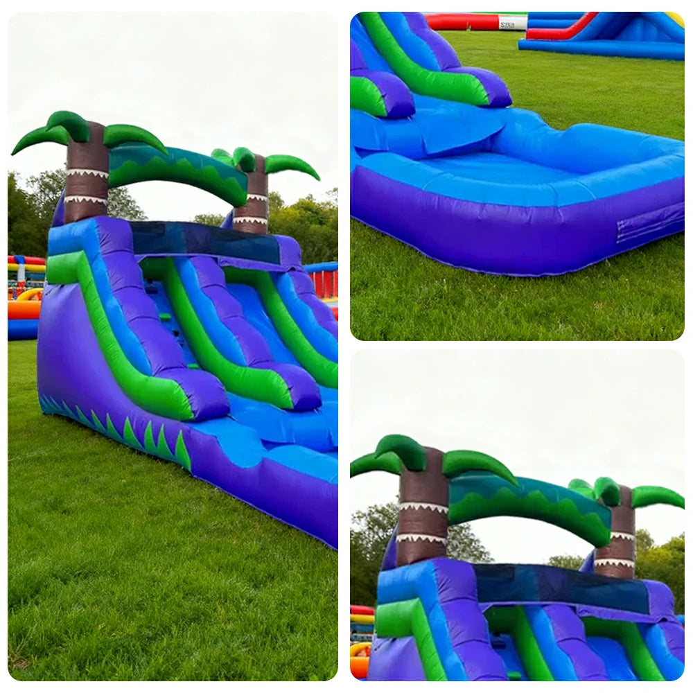 GAMEON Large Water Slide Inflatable Bounce Castle PVC Build with Blower - Dual Wave Blue Style