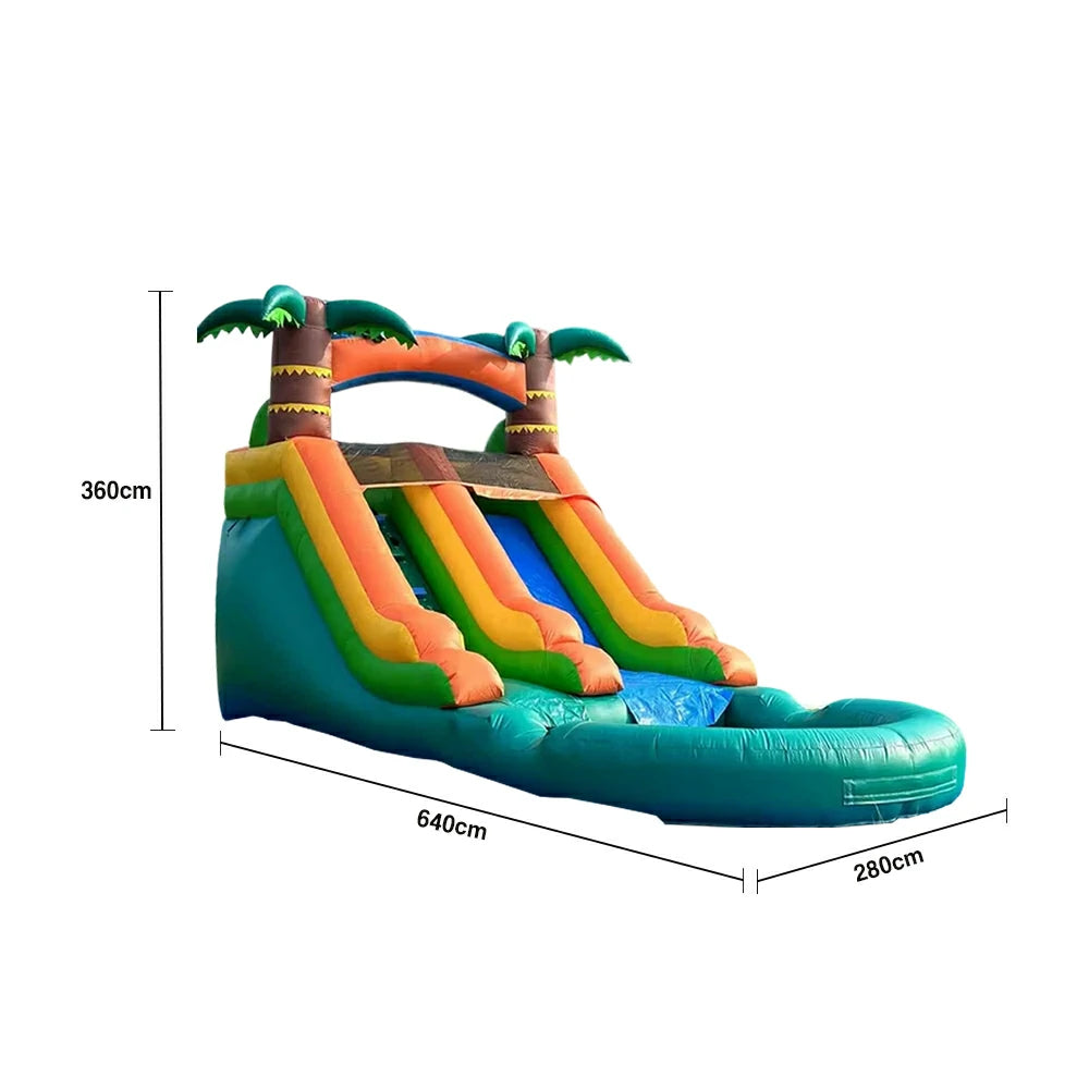 GAMEON Large Water Slide Inflatable Bounce Castle PVC Build with Blower - Tropical Green-Yellow Wave Style