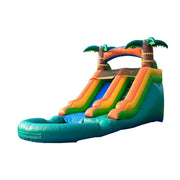 GAMEON Large Water Slide Inflatable Bounce Castle PVC Build with Blower - Tropical Green-Yellow Wave Style