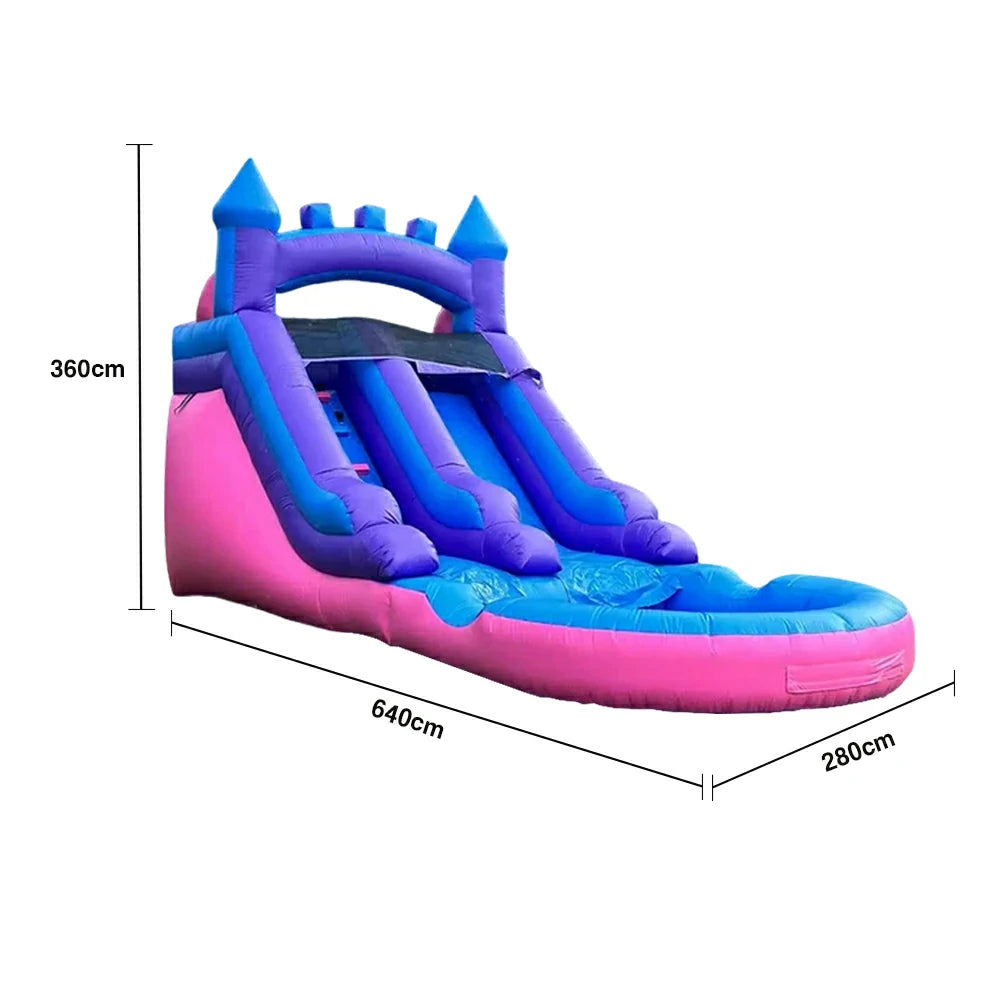 GAMEON Large Water Slide Inflatable Bounce Castle PVC Build with Blower - Tropical Blue-Pink Wave Style