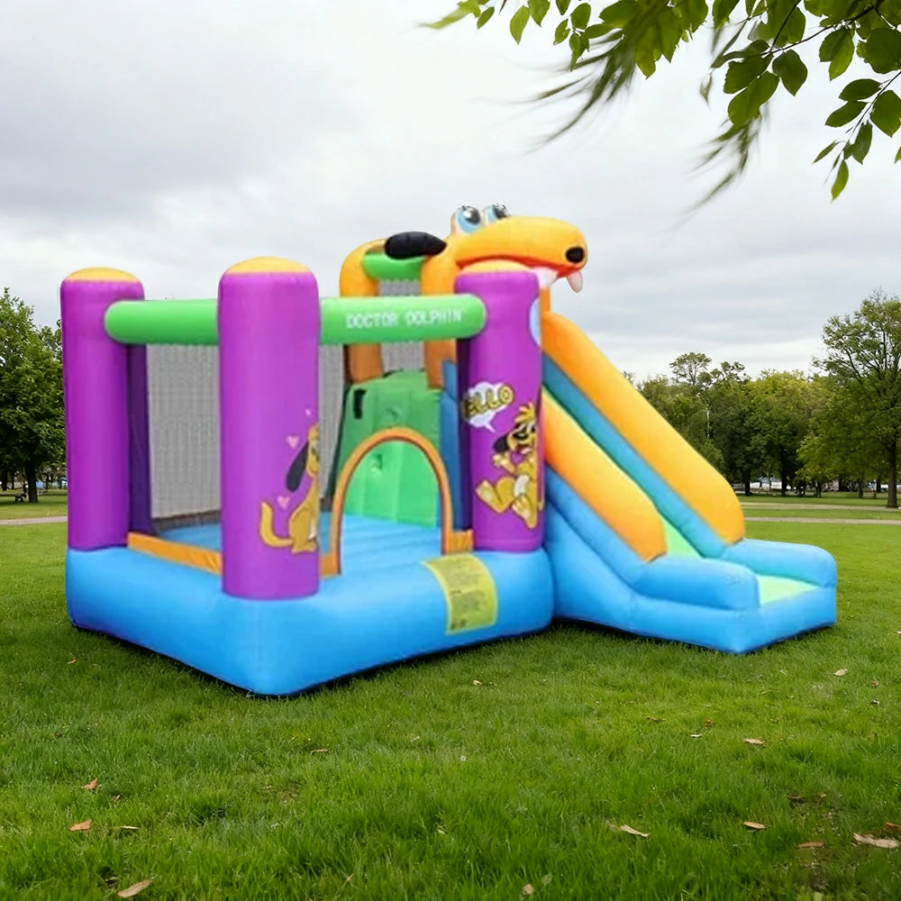GAMEON Inflatable Bounce Castle PVC Build with Blower - Dog Theme Jump & Slide Fun Style