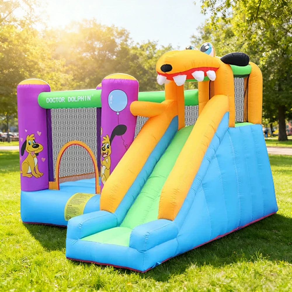 GAMEON Inflatable Bounce Castle PVC Build with Blower - Dog Theme Jump & Slide Fun Style