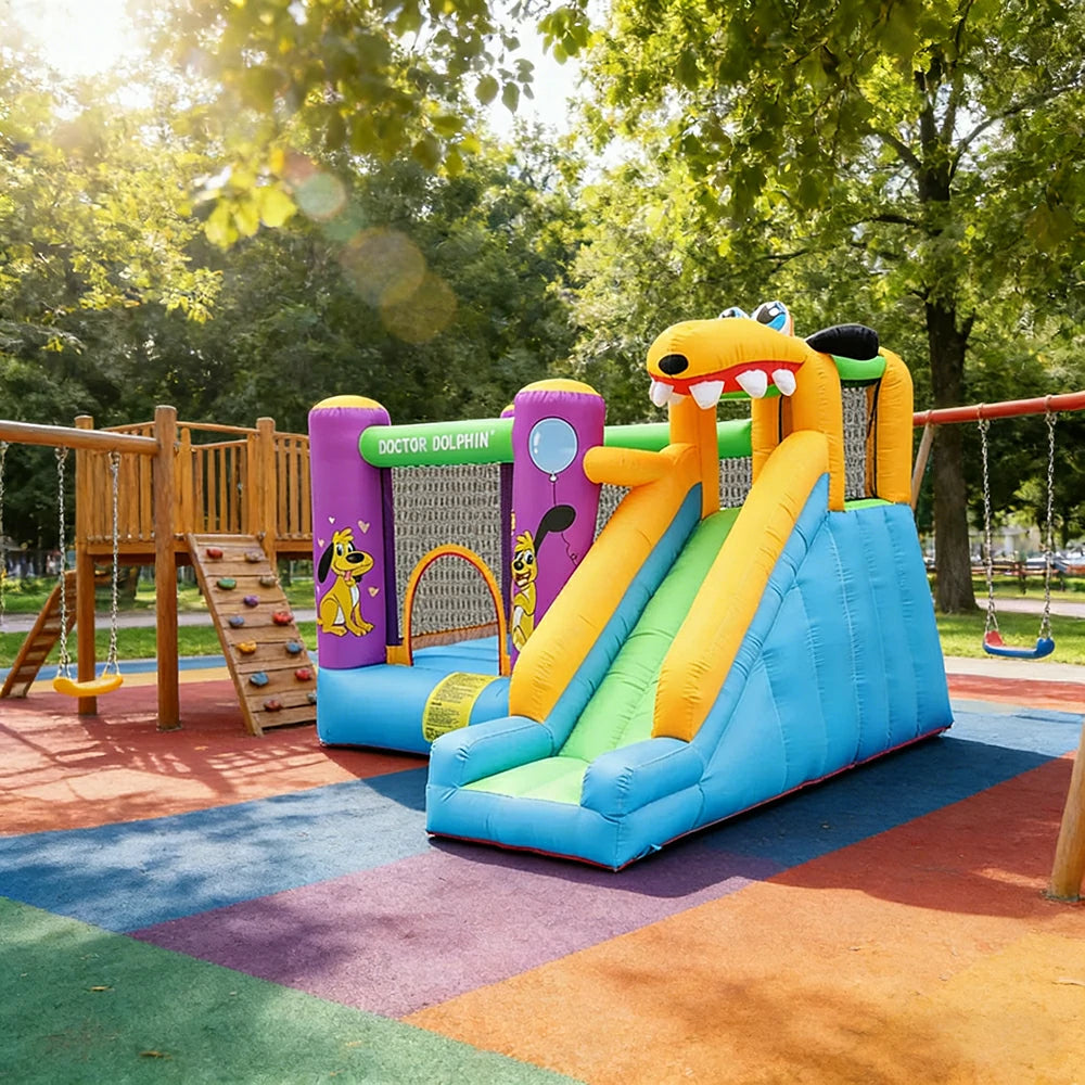 GAMEON Inflatable Bounce Castle PVC Build with Blower - Dog Theme Jump & Slide Fun Style