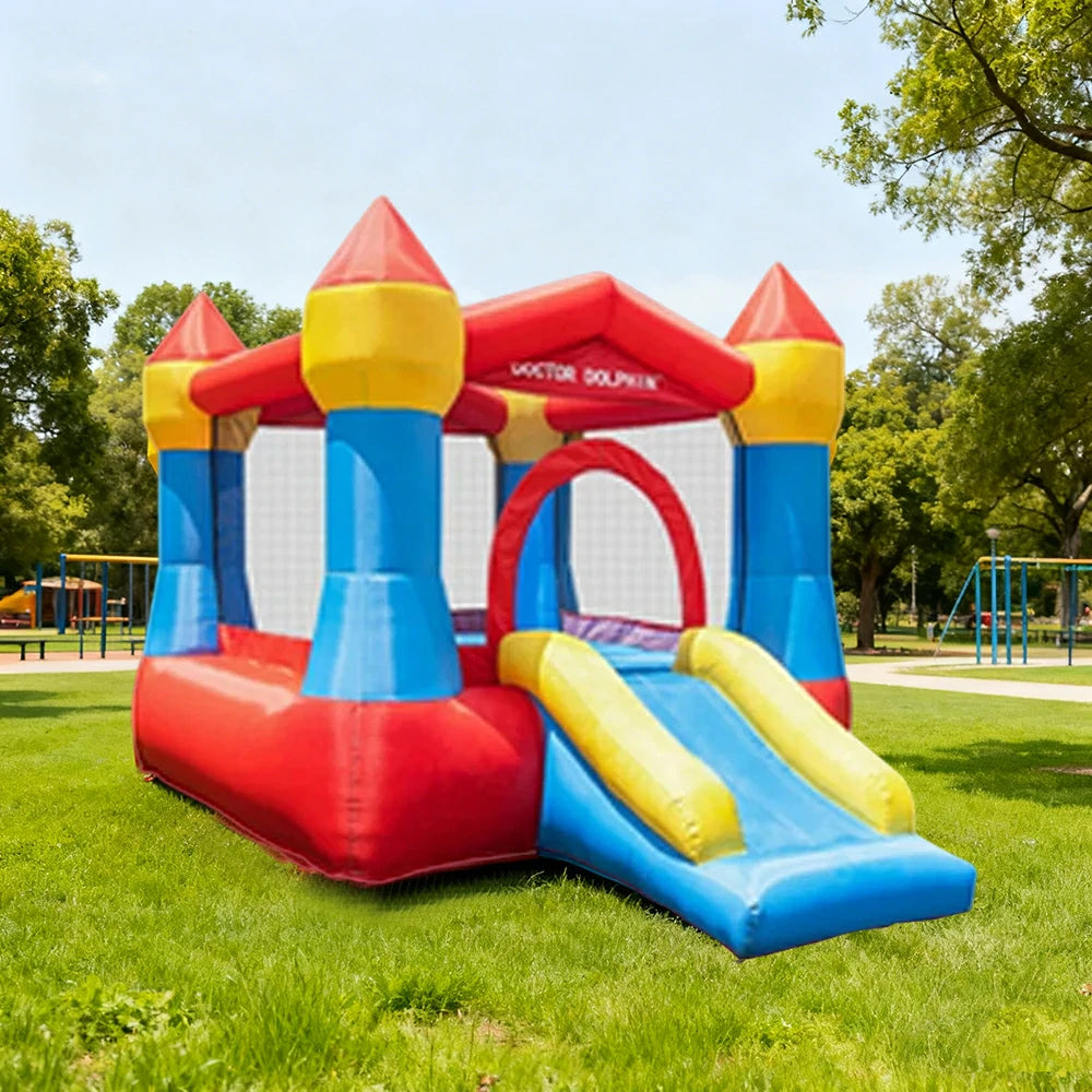 GAMEON Inflatable Bounce Castle PVC Build with Blower - Classic Red-Blue Home Castle Slide Style