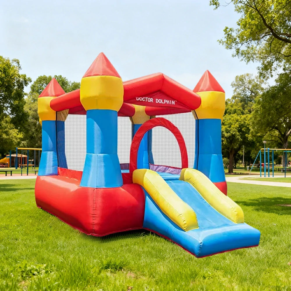 GAMEON Inflatable Bounce Castle PVC Build with Blower - Classic Red-Blue Home Castle Slide Style