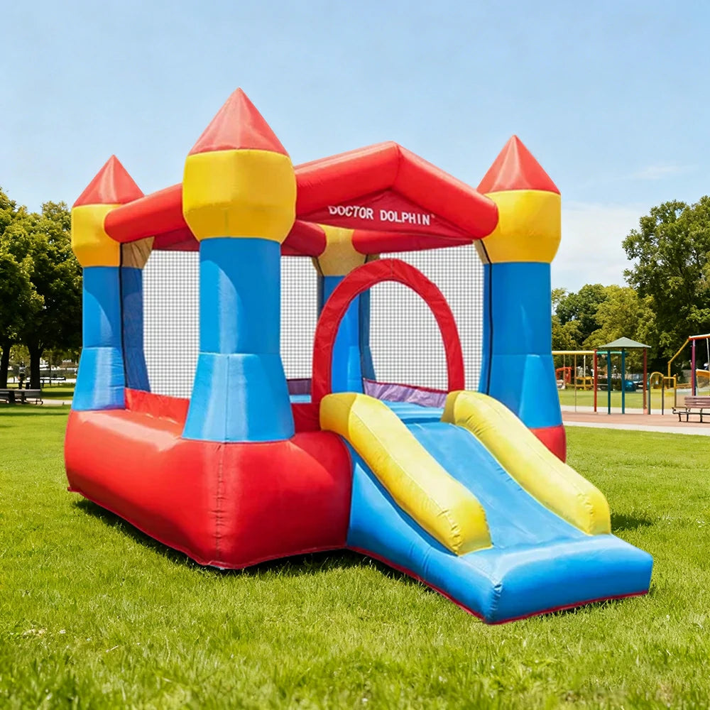 GAMEON Inflatable Bounce Castle PVC Build with Blower - Classic Red-Blue Home Castle Slide Style