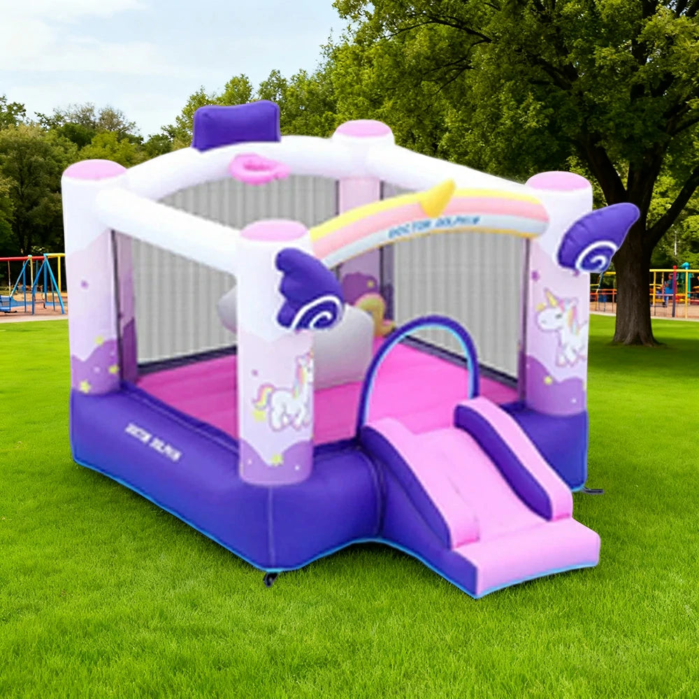 GAMEON Inflatable Bounce Castle PVC Build with Blower - Unicorn Rainbow Fantasy Slide Style