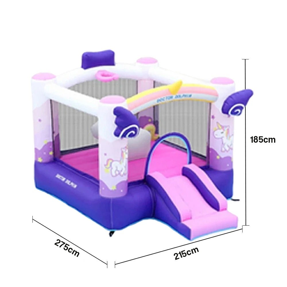 GAMEON Inflatable Bounce Castle PVC Build with Blower - Unicorn Rainbow Fantasy Slide Style