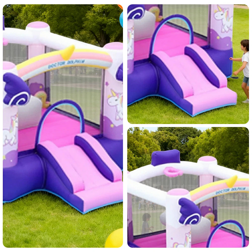 GAMEON Inflatable Bounce Castle PVC Build with Blower - Unicorn Rainbow Fantasy Slide Style