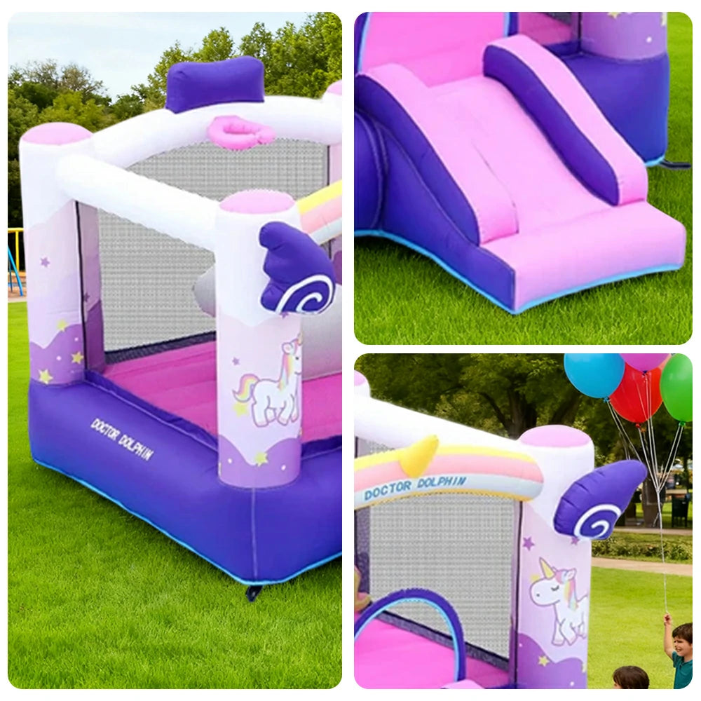 GAMEON Inflatable Bounce Castle PVC Build with Blower - Unicorn Rainbow Fantasy Slide Style