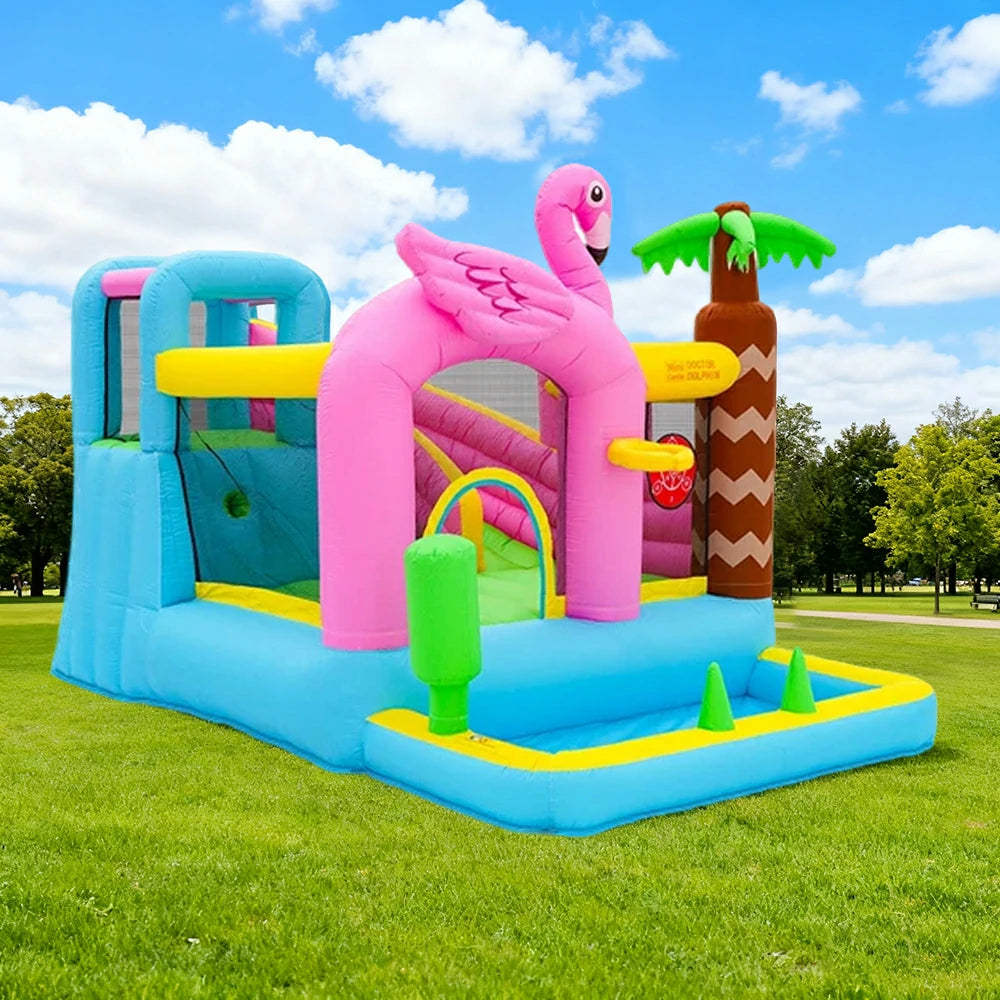 GAMEON Inflatable Bounce Castle - PVC Build with Blower, Flamingo Design, Compact Size