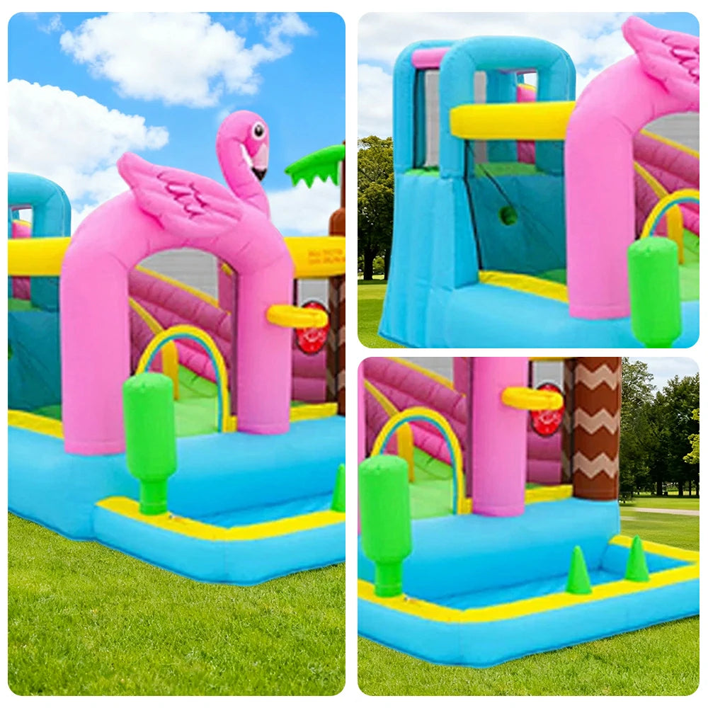 GAMEON Inflatable Bounce Castle - PVC Build with Blower, Flamingo Design, Compact Size