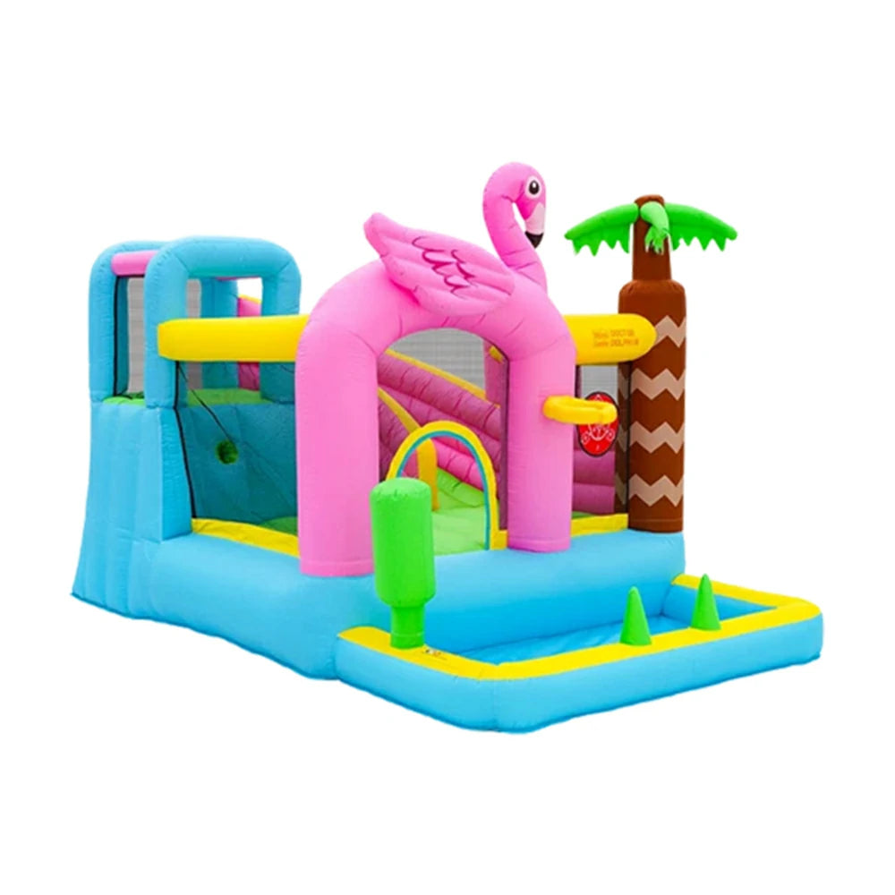 GAMEON Inflatable Bounce Castle - PVC Build with Blower, Flamingo Design, Compact Size