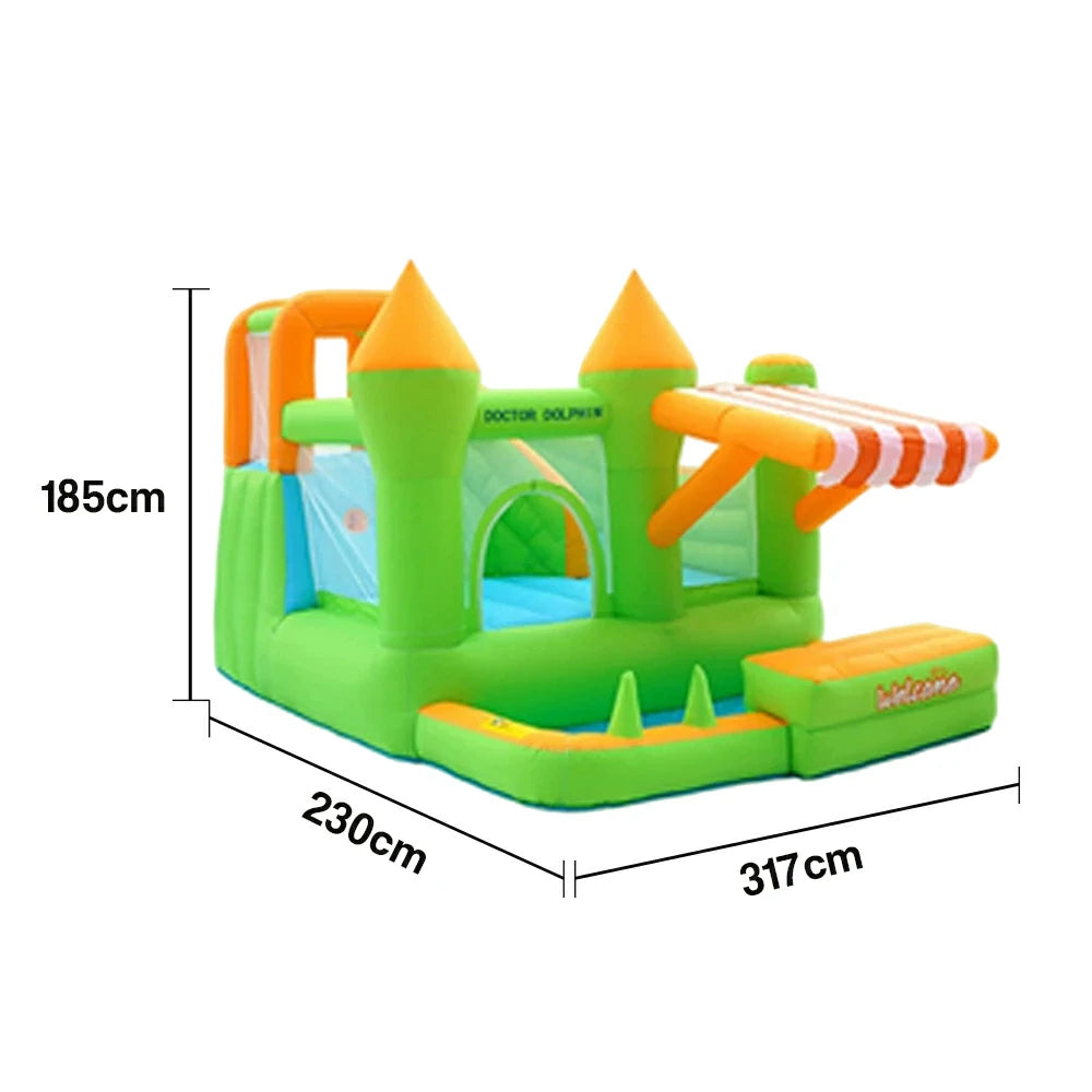 GAMEON Inflatable Bounce Castle - PVC Build with Blower, Green Castle with Awning, Kid-Friendly Design