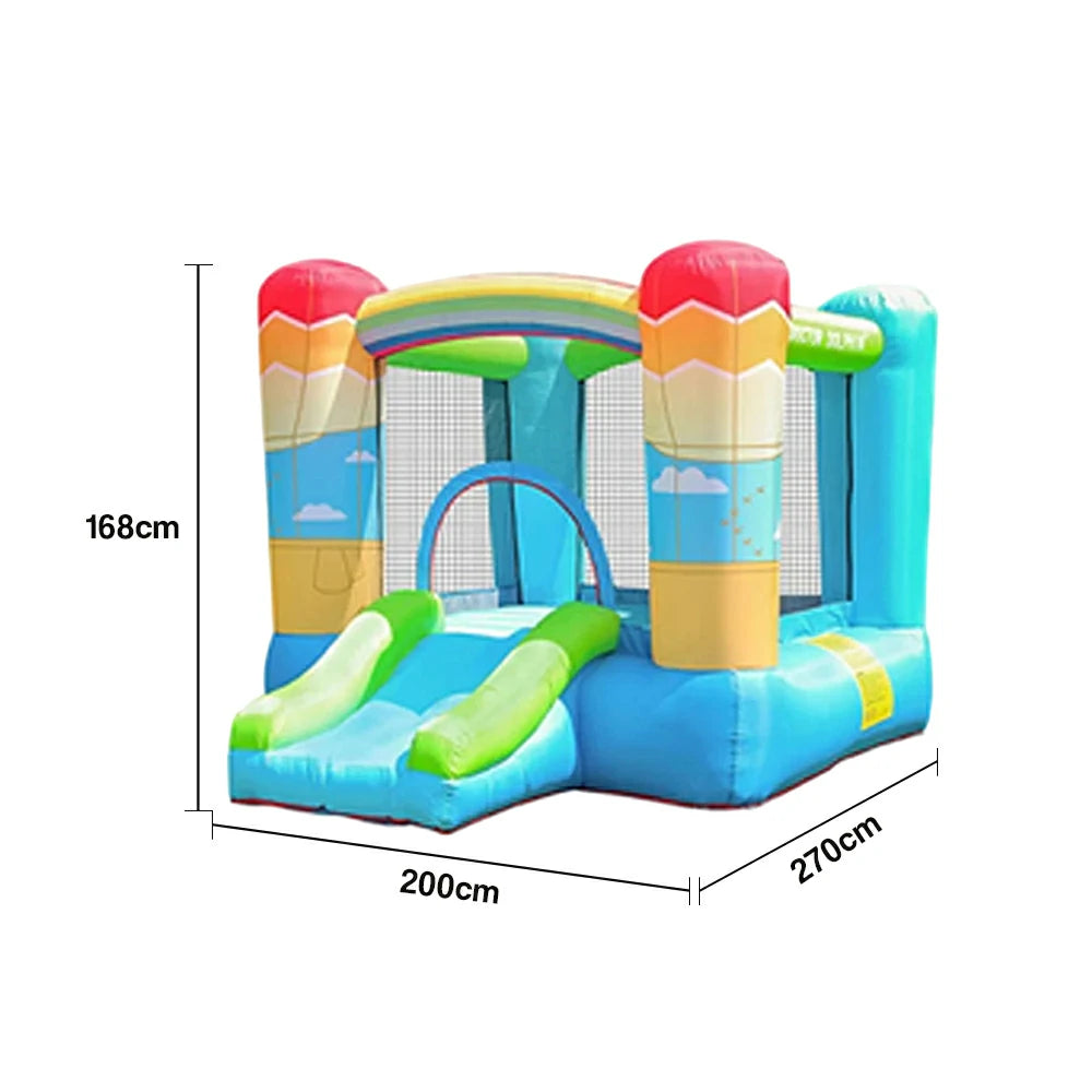 GAMEON Inflatable Bounce Castle - PVC Build with Blower, Rainbow Castle with Slide, Kid-Friendly Design