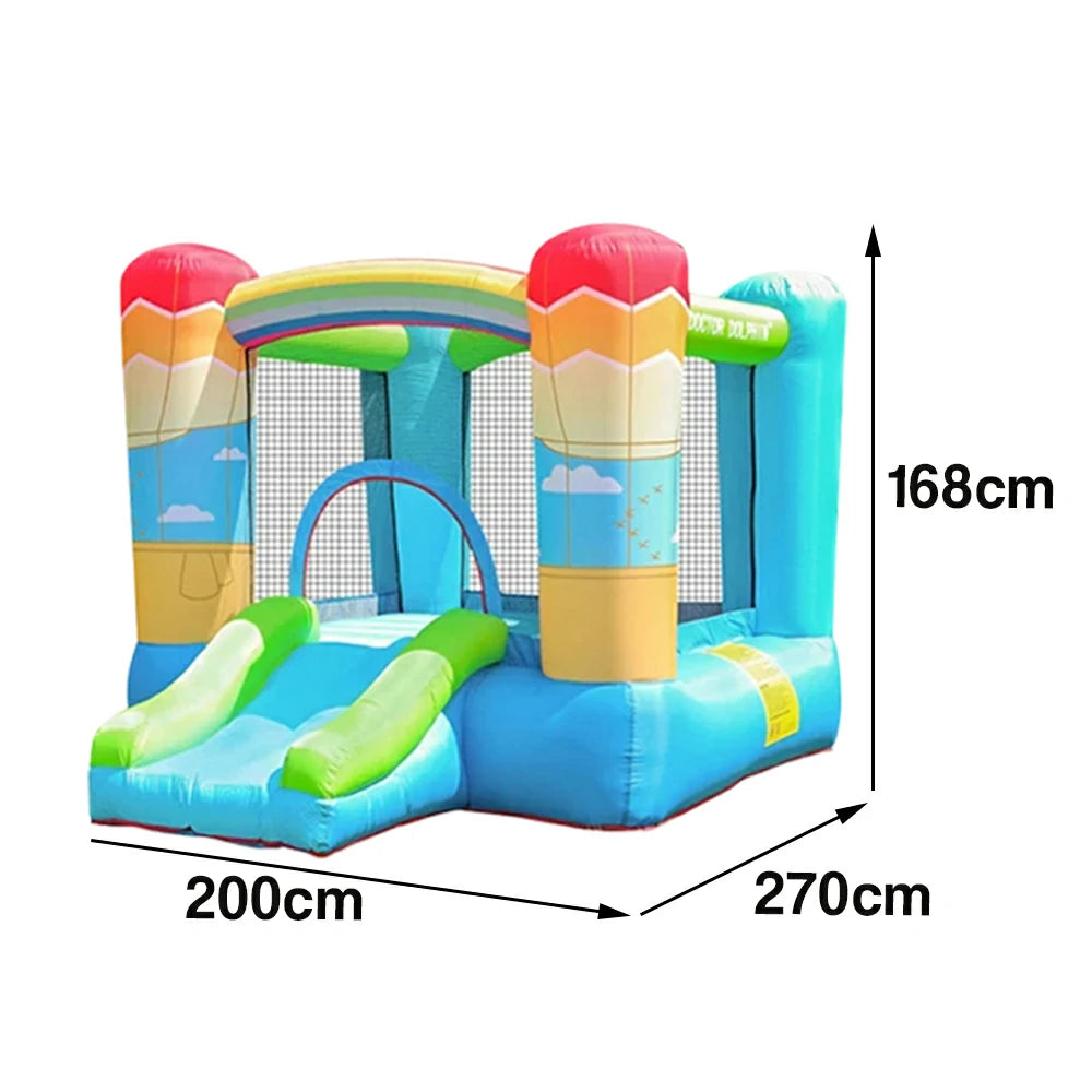 GAMEON Inflatable Bounce Castle - PVC Build with Blower, Rainbow Castle with Slide, Kid-Friendly Design