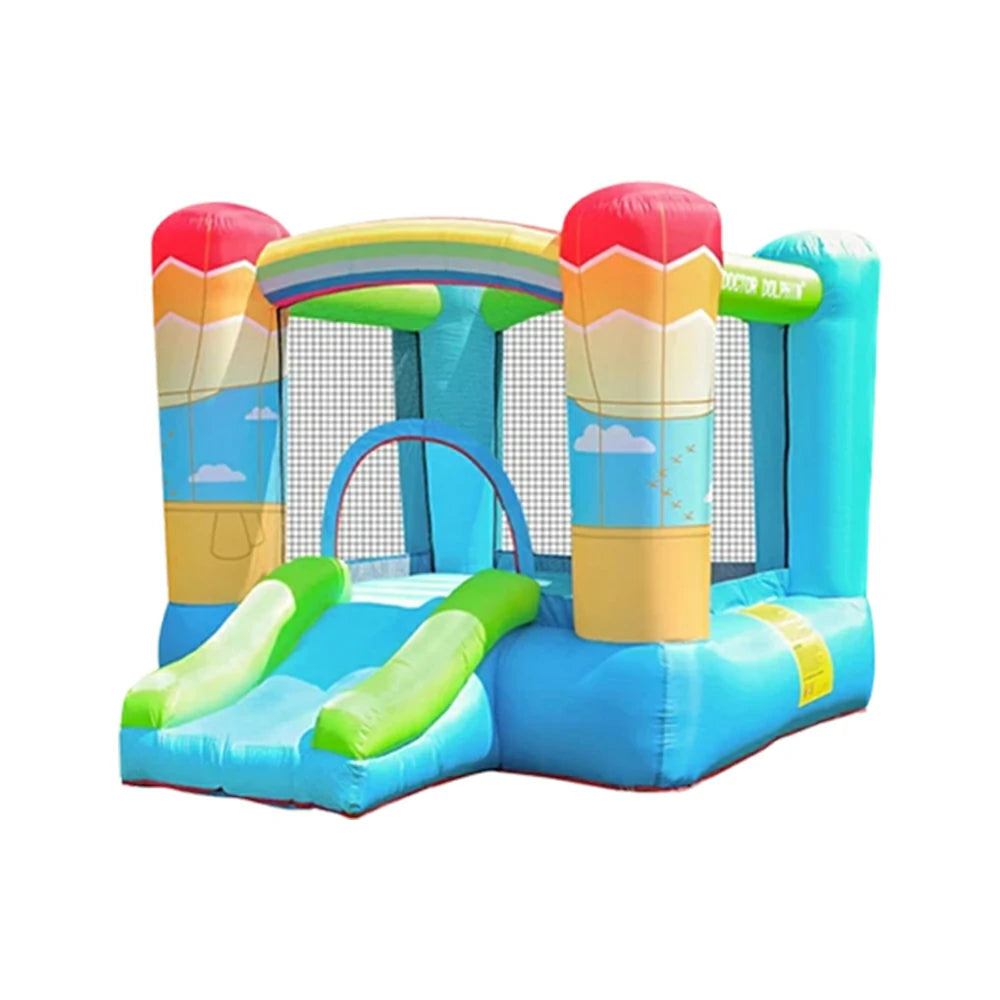 GAMEON Inflatable Bounce Castle - PVC Build with Blower, Rainbow Castle with Slide, Kid-Friendly Design