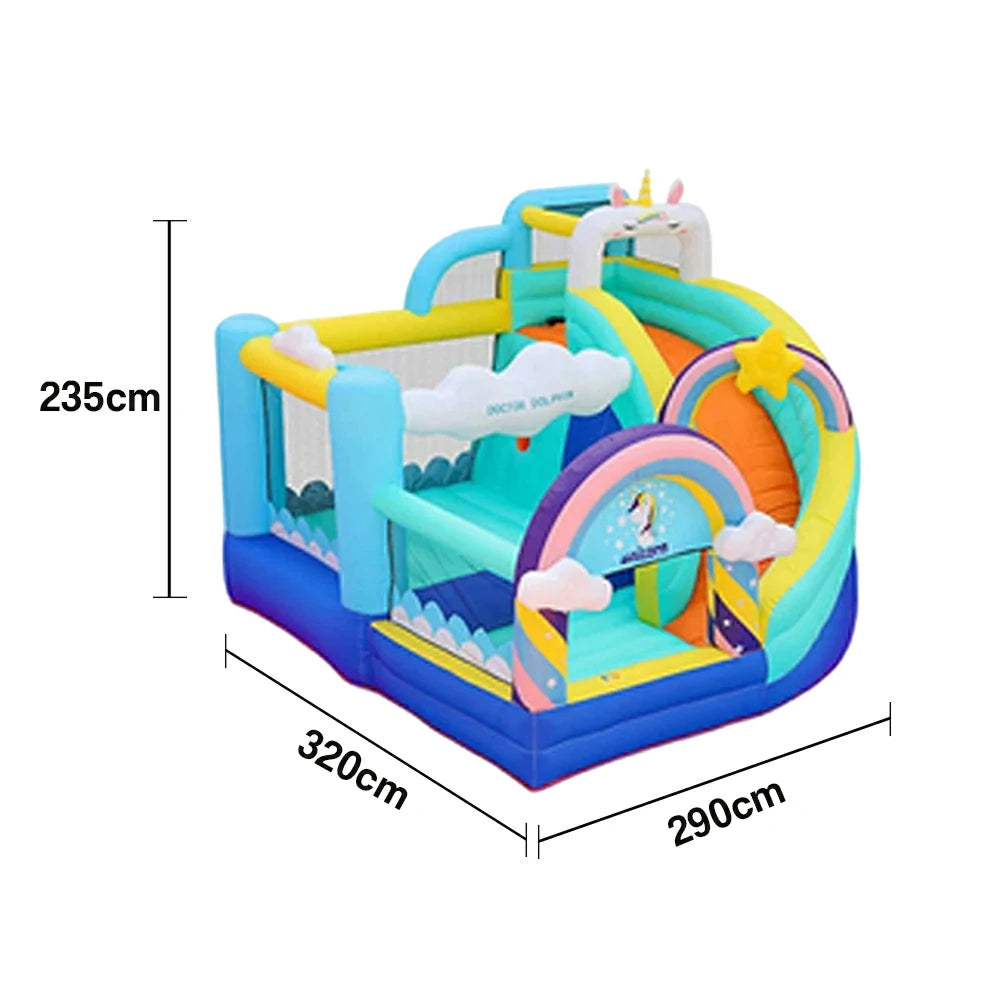 GAMEON Inflatable Bounce Castle - PVC Build with Blower, Unicorn Rainbow Theme with Slide