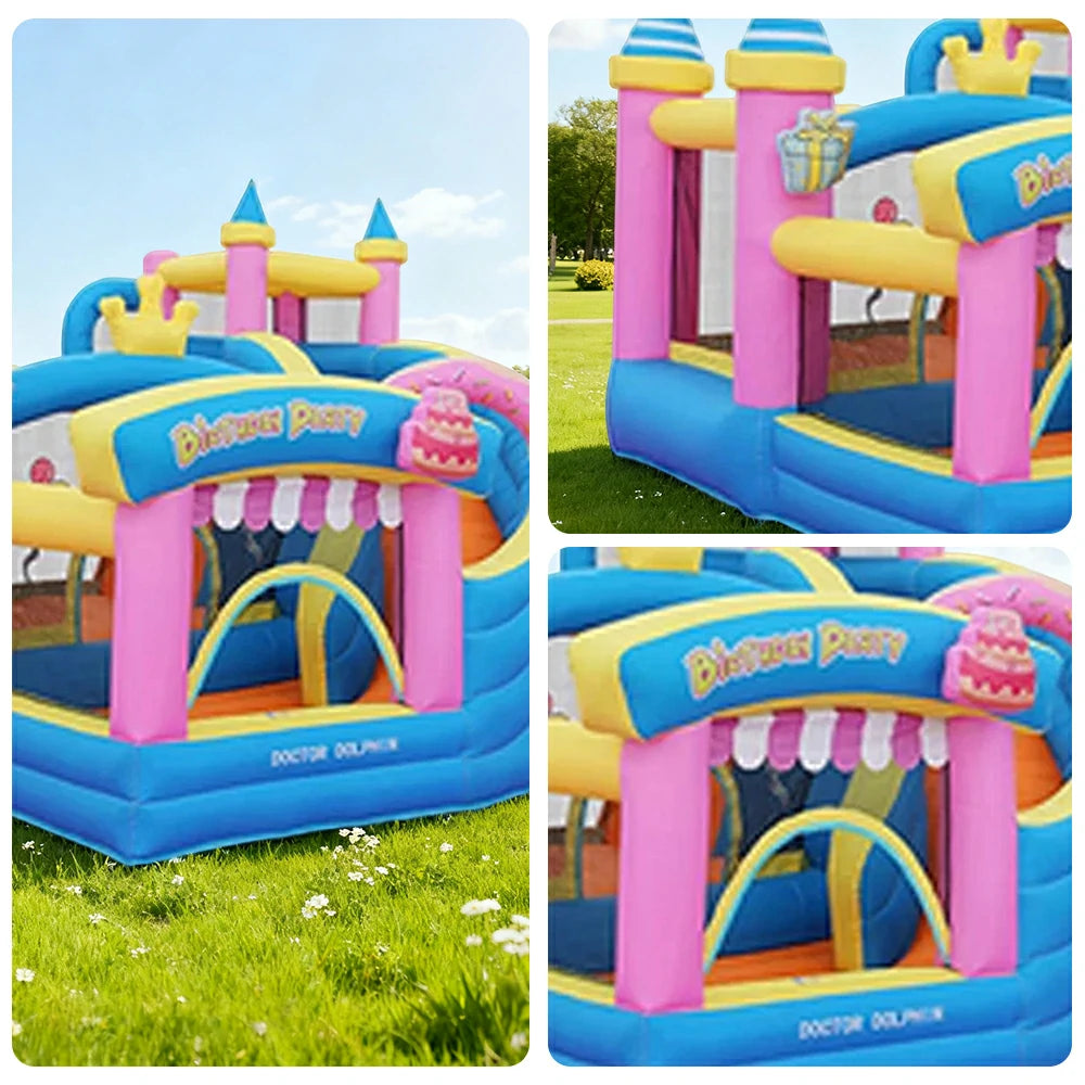 GAMEON Inflatable Bounce Castle - PVC Build with Blower, Birthday Party Theme with Cake and Gift Design