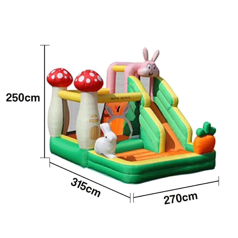 GAMEON Inflatable Bounce Castle - PVC Build with Blower, Bunny Castle with Slide and Mushroom Design