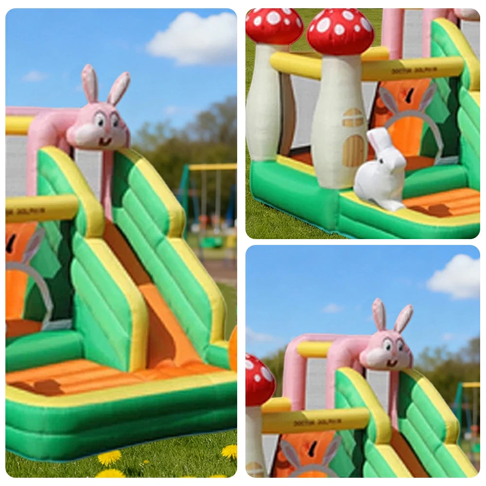 GAMEON Inflatable Bounce Castle - PVC Build with Blower, Bunny Castle with Slide and Mushroom Design
