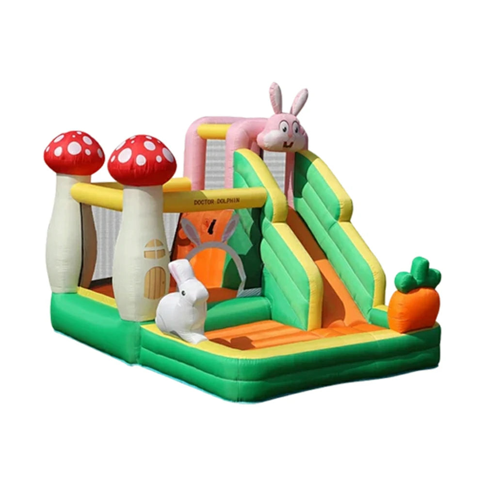 GAMEON Inflatable Bounce Castle - PVC Build with Blower, Bunny Castle with Slide and Mushroom Design