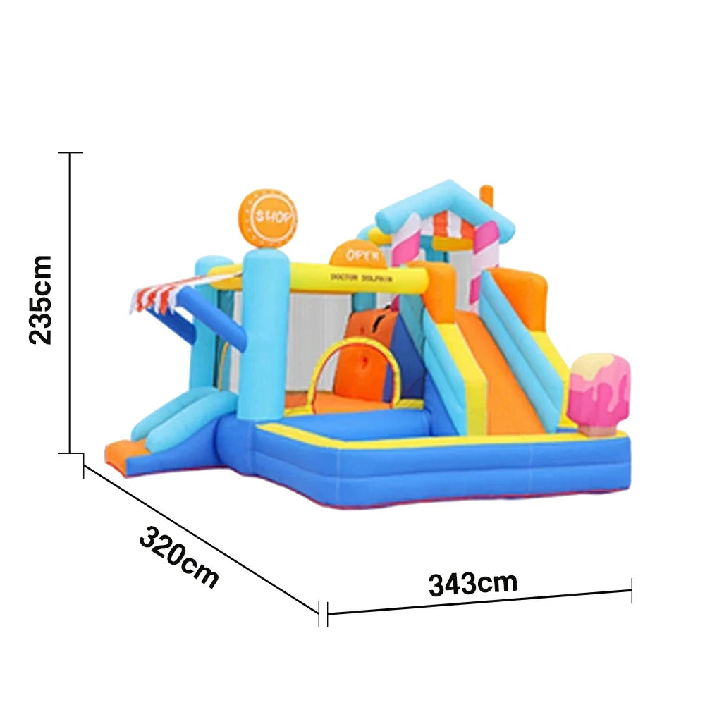 GAMEON Inflatable Bounce Castle - PVC Build with Blower, Ice Cream Shop Theme with Slide
