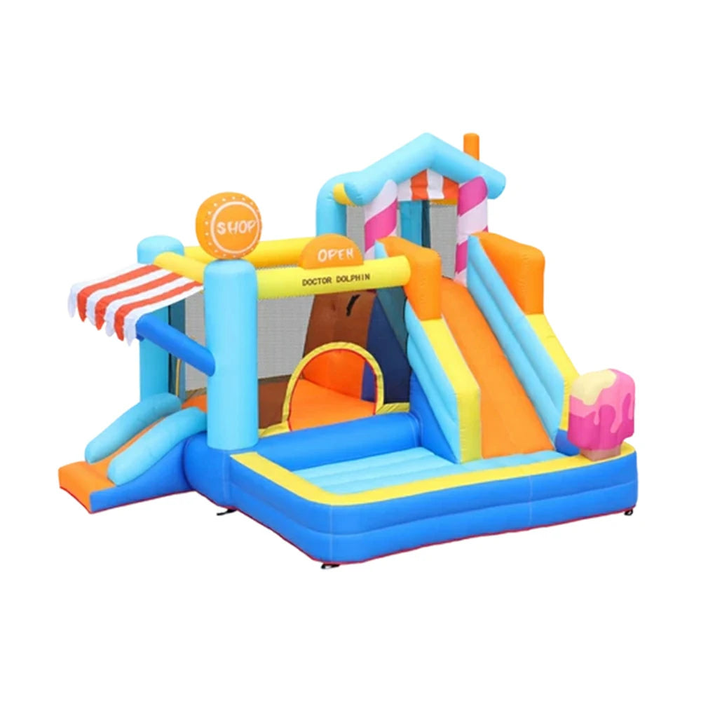 GAMEON Inflatable Bounce Castle - PVC Build with Blower, Ice Cream Shop Theme with Slide