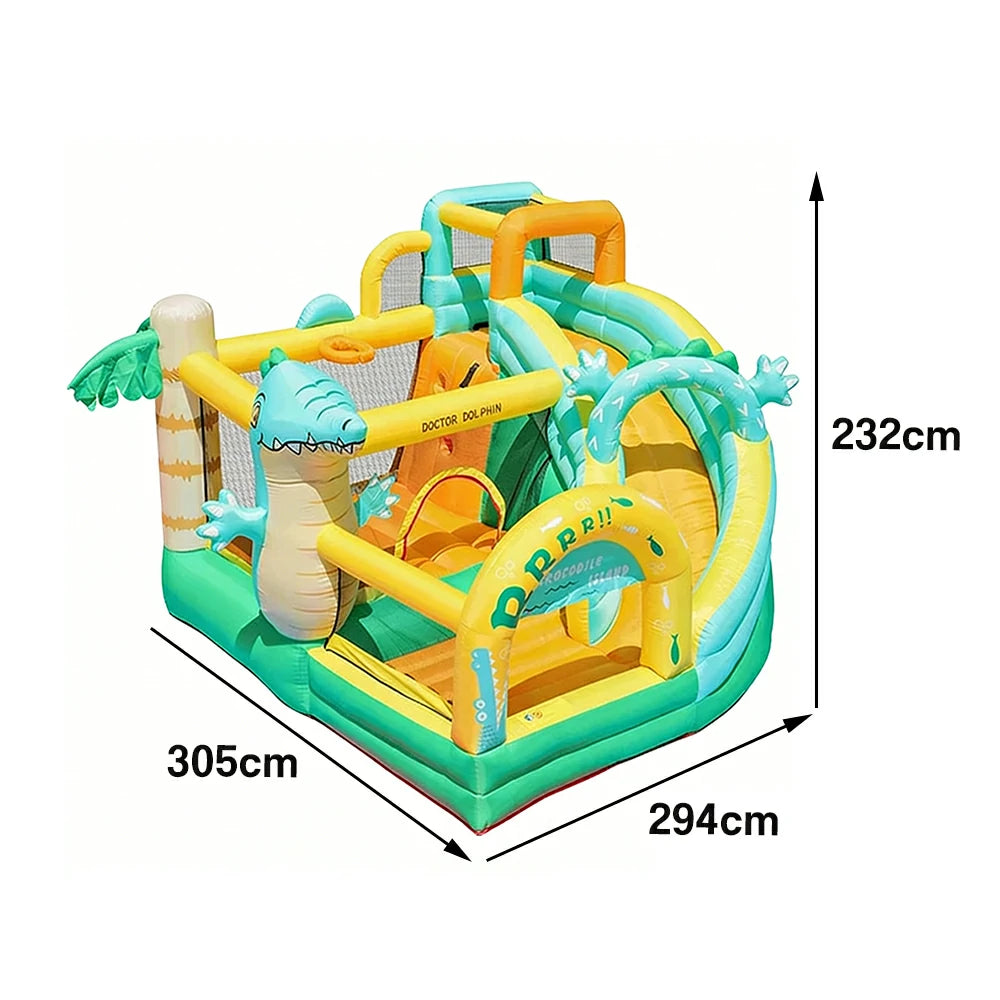 GAMEON Inflatable Bounce Castle - PVC Build with Blower, Dinosaur Castle Theme with Slide
