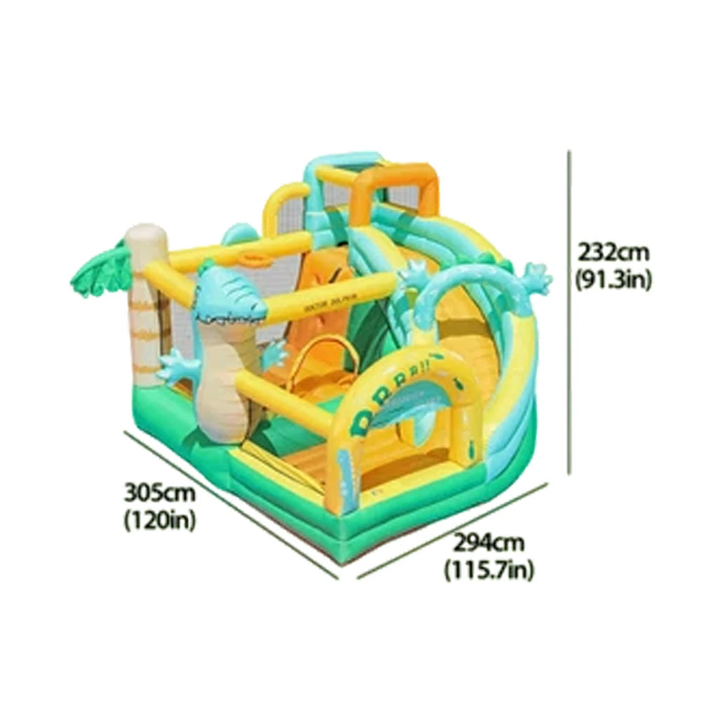 GAMEON Inflatable Bounce Castle - PVC Build with Blower, Dinosaur Castle Theme with Slide
