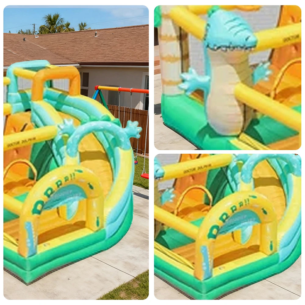 GAMEON Inflatable Bounce Castle - PVC Build with Blower, Dinosaur Castle Theme with Slide