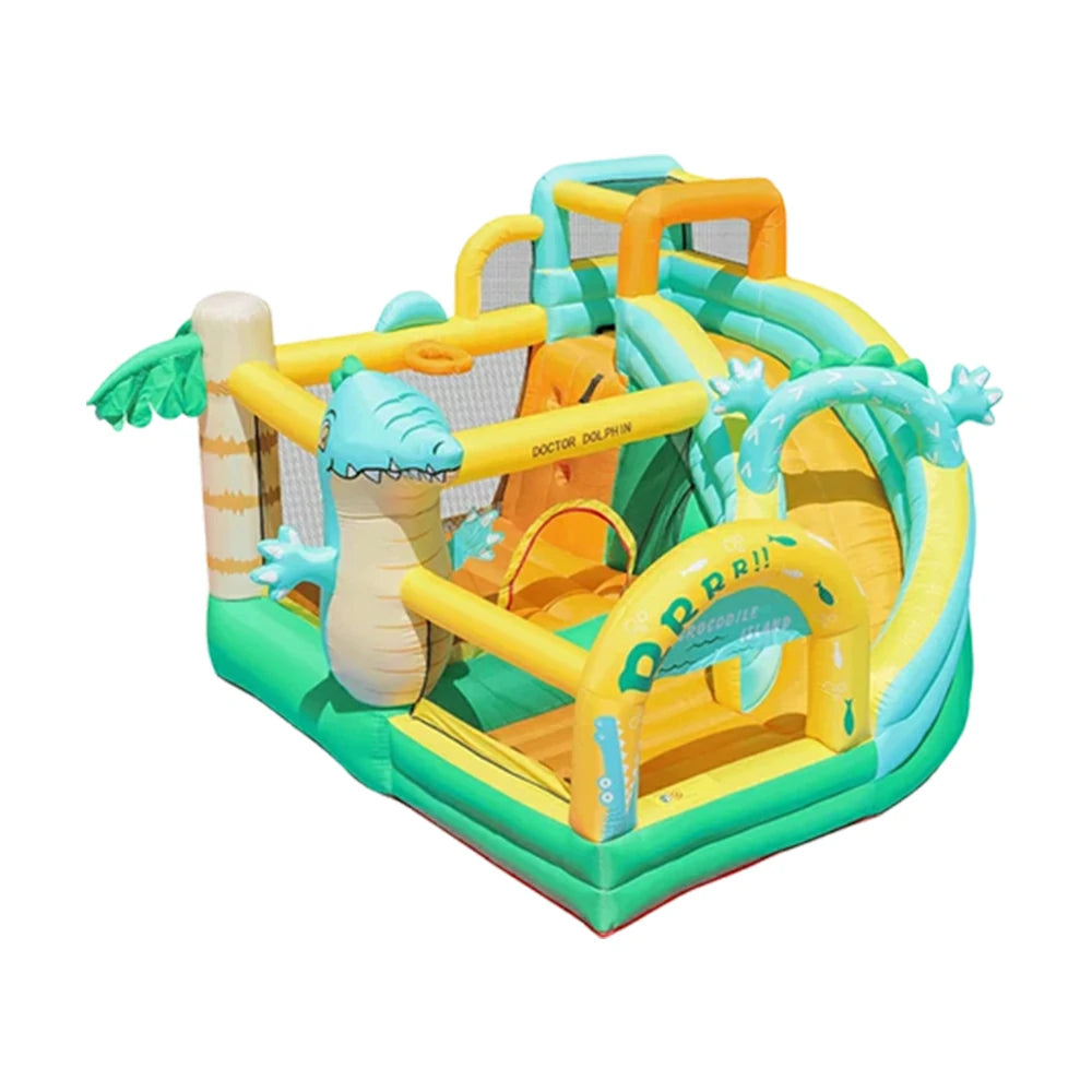 GAMEON Inflatable Bounce Castle - PVC Build with Blower, Dinosaur Castle Theme with Slide