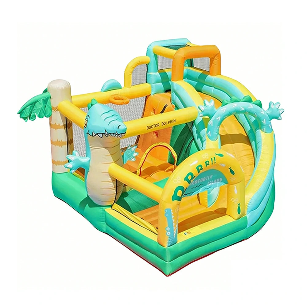 GAMEON Inflatable Bounce Castle - PVC Build with Blower, Dinosaur Castle Theme with Slide