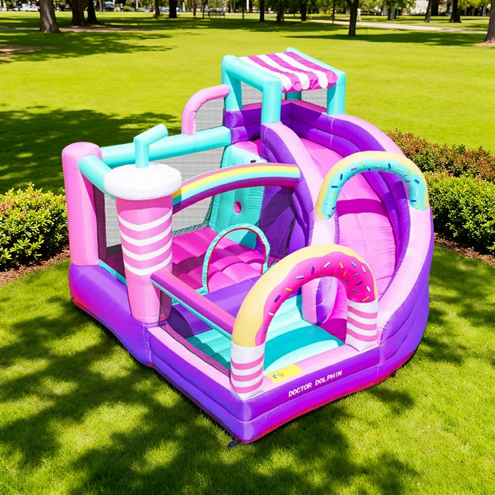 GAMEON Inflatable Bounce Castle - PVC Build with Blower, Sweet Dessert Shop Theme with Slide